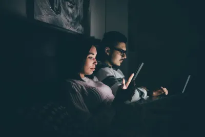 Watching TV in bed with blue light