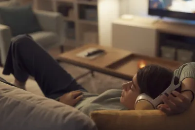 Listening to brown noise on the couch